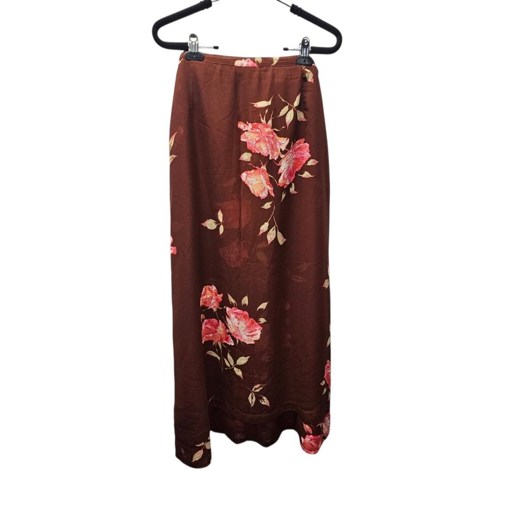 Vintage 90s Oilily Floral Maxi Skirt Medium Brown Bohemian Flutter Skirt Flowers